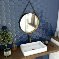 Aurlane Miroir salle de bain rond - diamètre 55cm - noir mat et finition bronze - CIRCLE HORUS