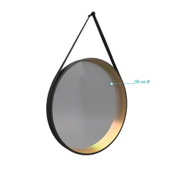 Aurlane Miroir salle de bain rond - diamètre 55cm - noir mat et finition bronze - CIRCLE HORUS
