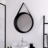 Aurlane Miroir salle de bain Rond type Barbier - Noir - Diamètre 50 cm