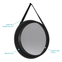 Aurlane Miroir salle de bain Rond type Barbier - Noir - Diamètre 50 cm