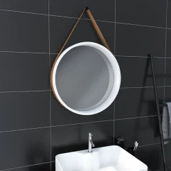 Miroir Simple|Aurlane Miroir salle de bain rond type barbier diamètre 50 cm - BARBER WHITE