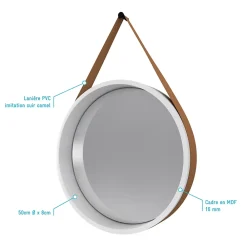 Miroir Simple|Aurlane Miroir salle de bain rond type barbier diamètre 50 cm - BARBER WHITE