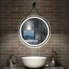AICA Sanitaire Miroir salle de bain rond LED 50cm tricolore + anti-buée + dimmable + mémoire,avec ceinture en cuir amovible,noir,