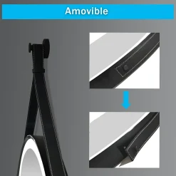 AICA Sanitaire Miroir salle de bain rond LED 50cm tricolore + anti-buée + dimmable + mémoire,avec ceinture en cuir amovible,noir,