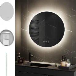 Miroir Lumineux|Saniverre Miroir salle de bain VEKIO LED lumineux rond 80 cm diam. fonction anti-buée + intensité & couleur réglables -