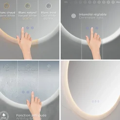 Miroir Lumineux|Saniverre Miroir salle de bain VEKIO LED lumineux rond 80 cm diam. fonction anti-buée + intensité & couleur réglables -