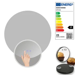 Miroir Lumineux|Saniverre Miroir salle de bain VEKIO LED lumineux rond 80 cm diam. fonction anti-buée + intensité & couleur réglables -