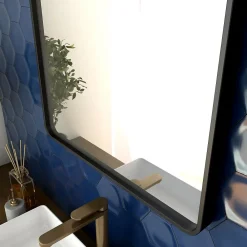 Miroir Simple|Aurlane Miroir salle de bain 60x80cm suspendu noir mat - avec lanière effet cuir noir - NORDIK REKTANGEL