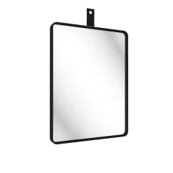 Miroir Simple|Aurlane Miroir salle de bain 60x80cm suspendu noir mat - avec lanière effet cuir noir - NORDIK REKTANGEL