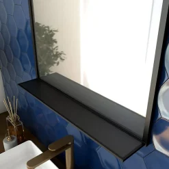 Miroir Simple|Aurlane Miroir salle de bain 80x60cm - laqué noir mat avec étagères - FRAMED MIRROR