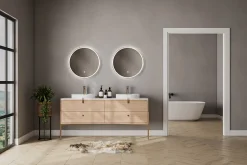MPGlass Miroir salle de bains éclairant à LED cadre doré rond Ø60 cm, anti-buée, Céleste