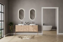 MPGlass Miroir salle de bains éclairant à LED cadre doré oblong l.45 x H.85 x P.4 cm, anti-buée, Céleste