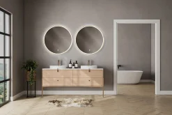 MPGlass Miroir salle de bains éclairant à LED cadre doré rond Ø80 cm, anti-buée, Céleste