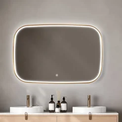 Miroir Lumineux|MPGlass Miroir salle de bains éclairant à LED cadre doré l.120 x H.80 x P.4 cm, anti-buée, Céleste