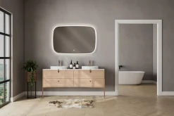 Miroir Lumineux|MPGlass Miroir salle de bains éclairant à LED cadre doré l.120 x H.80 x P.4 cm, anti-buée, Céleste