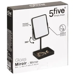 Miroir Simple|5five Simply Smart Miroir salle de bains grossissant x3 et pivotant en métal noir avec plateau l.15,2 x H.30 x P.12,8 cm, Glass