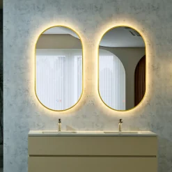 Ledimex Miroir Salle de Bains Lumineux TOKYO Anti-Buée et Eclairage Triled Tactile On/Off Or Brossé 50x90