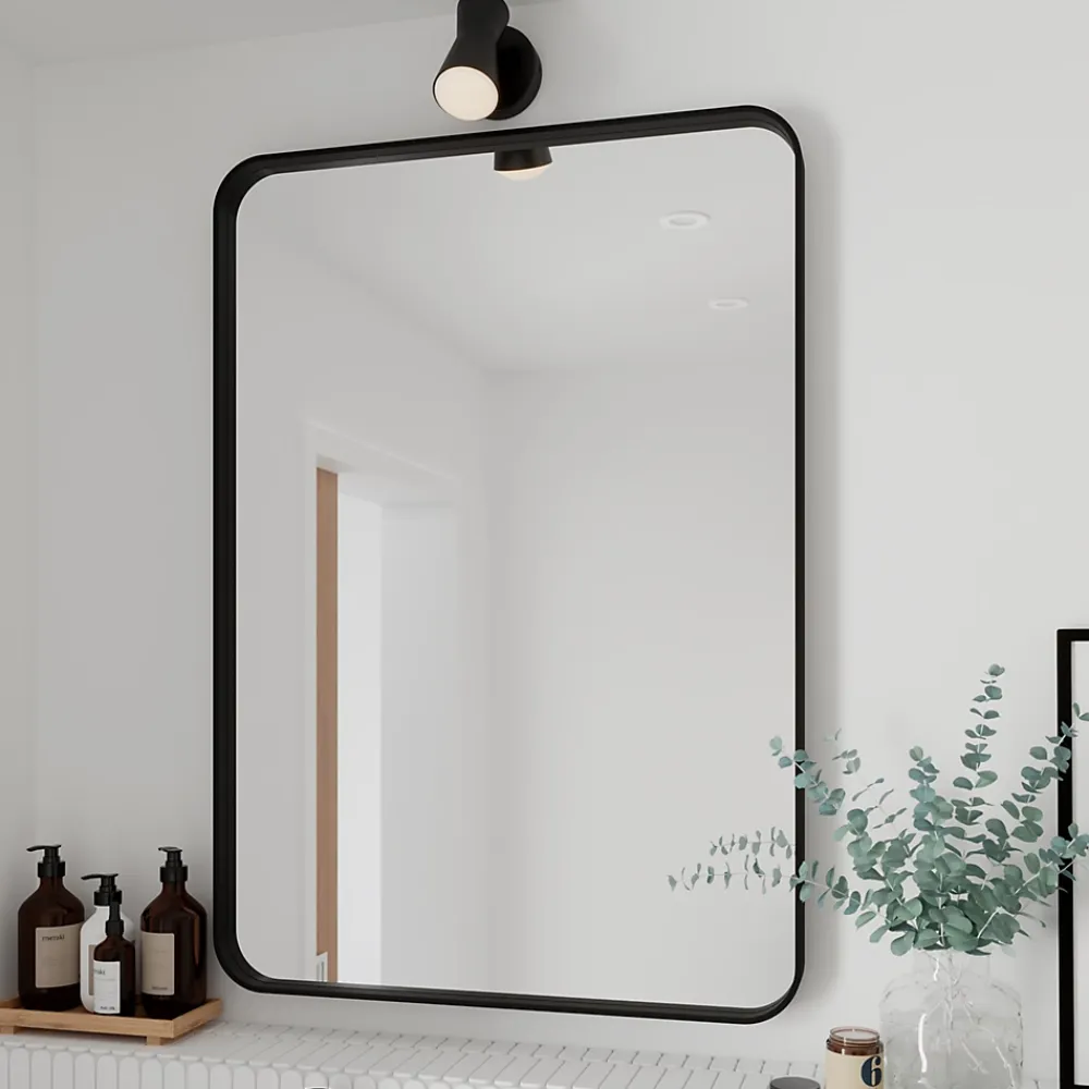 GoodHome Miroir salle de bains rectangulaire 100x70 cm, noir, Tisa
