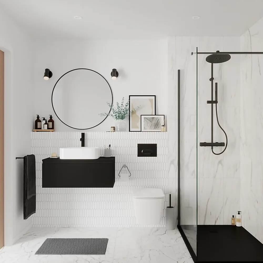 GoodHome Miroir salle de bains rond diamètre 80 cm Tisa noir