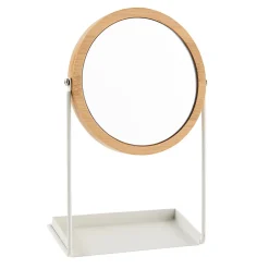 Levasseur Miroir salle de bains, rond, à poser, en bambou et métal blanc Garden