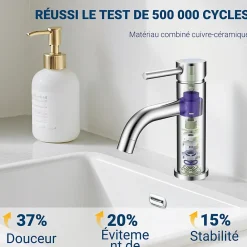 AICA Sanitaire Mitigeur acier inoxydable 304, pour cuisine/salle de bain/lavabo/toilettes invités, avec tuyau, eau chaude/froide, argent
