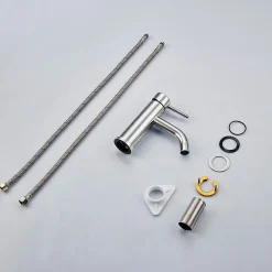 AICA Sanitaire Mitigeur acier inoxydable 304, pour cuisine/salle de bain/lavabo/toilettes invités, avec tuyau, eau chaude/froide, argent