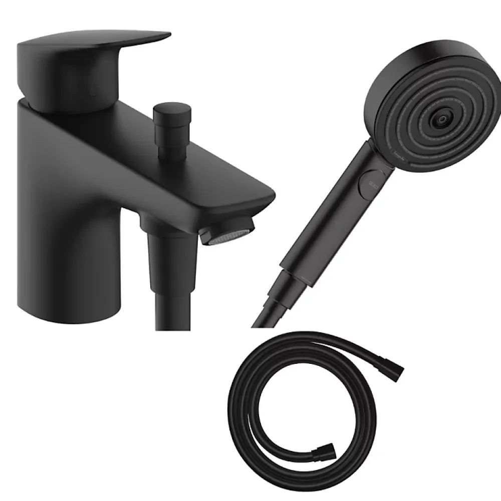 Hansgrohe Mitigeur baignoire mécanique Logis C2 + pack pommeau Pulsify Select 3 jets EcoSmart + flexible Isiflex 160 cm noir mat