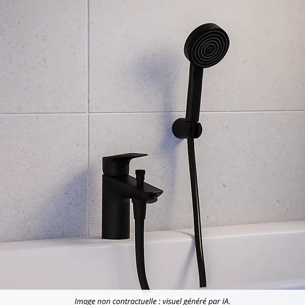 Hansgrohe Mitigeur baignoire mécanique Logis C2 + pack pommeau Pulsify Select 3 jets EcoSmart + flexible Isiflex 160 cm noir mat