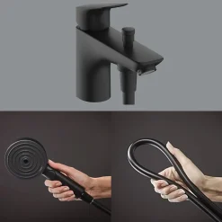 Hansgrohe Mitigeur baignoire mécanique Logis C2 + pack pommeau Pulsify Select 3 jets EcoSmart + flexible Isiflex 160 cm noir mat