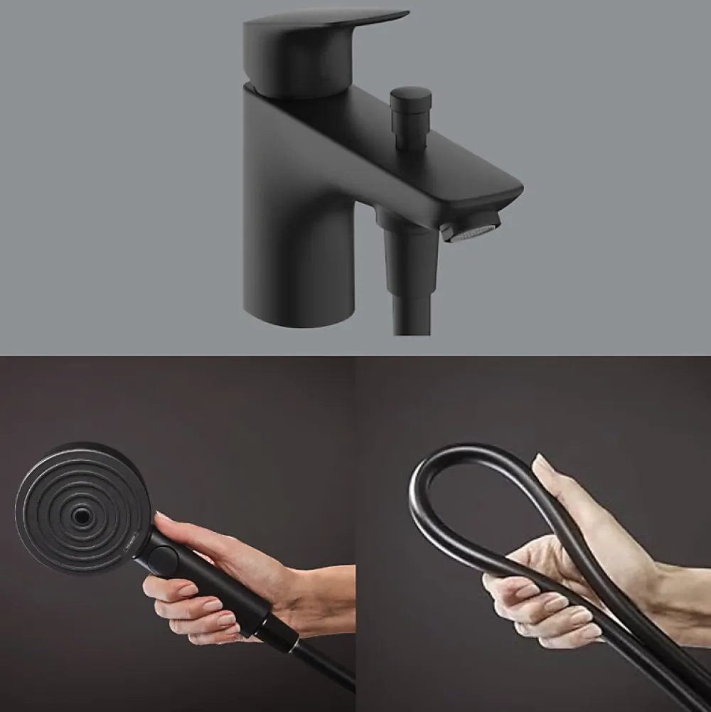Hansgrohe Mitigeur baignoire mécanique Logis C2 + pack pommeau Pulsify Select 3 jets EcoSmart + flexible Isiflex 160 cm noir mat