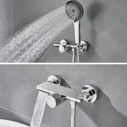 Robinet De Baignoire|Auralum Max Mitigeur baignoire avec douchette Salle de Bain Robinet de baignoire avec 5 Fonctions Douchette Chrome