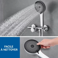 Robinet De Baignoire|Auralum Max Mitigeur baignoire avec douchette Salle de Bain Robinet de baignoire avec 5 Fonctions Douchette Chrome