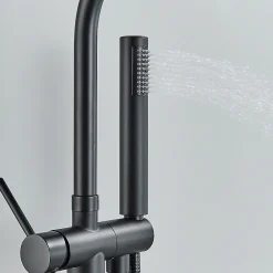Signature Mitigeur baignoire îlot Noir mat, Bec cascade, Douchette, Laiton massif