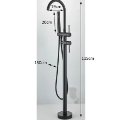 Signature Mitigeur baignoire îlot Noir mat, Bec cascade, Douchette, Laiton massif