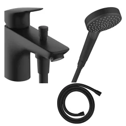 Hansgrohe Mitigeur baignoire mécanique Logis C2 + pack pommeau Vernis Blend 2 jets EcoSmart + flexible Isiflex 160 cm noir mat