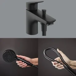 Hansgrohe Mitigeur baignoire mécanique Logis C2 + pack pommeau Vernis Blend 2 jets EcoSmart + flexible Isiflex 160 cm noir mat