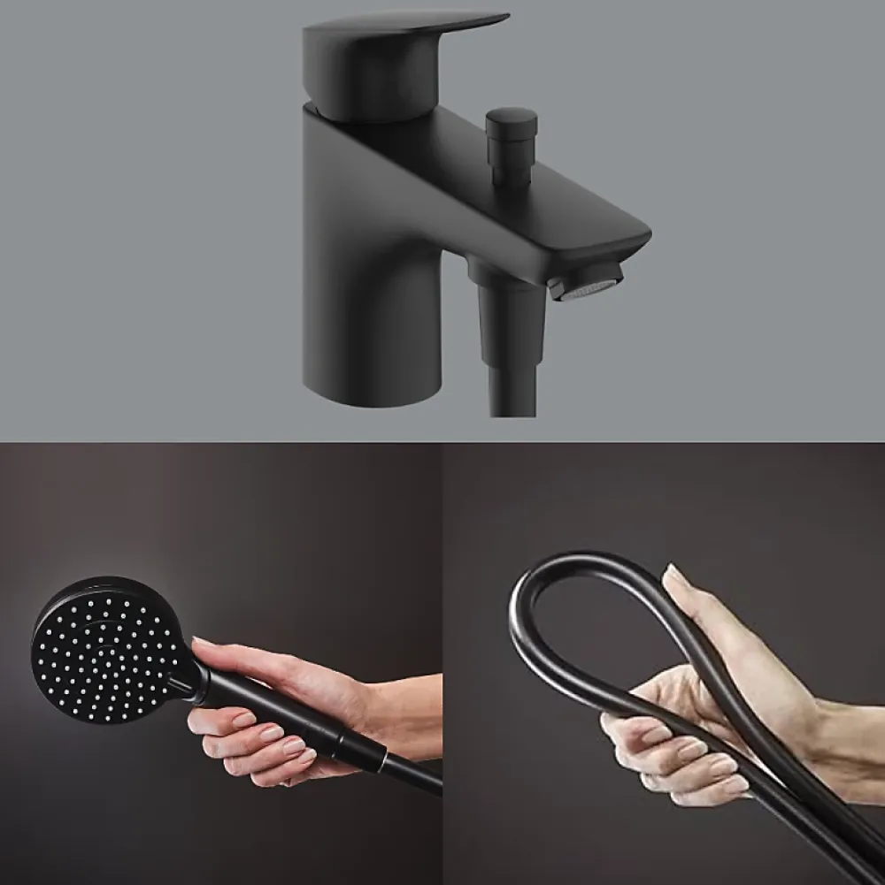 Hansgrohe Mitigeur baignoire mécanique Logis C2 + pack pommeau Vernis Blend 2 jets EcoSmart + flexible Isiflex 160 cm noir mat