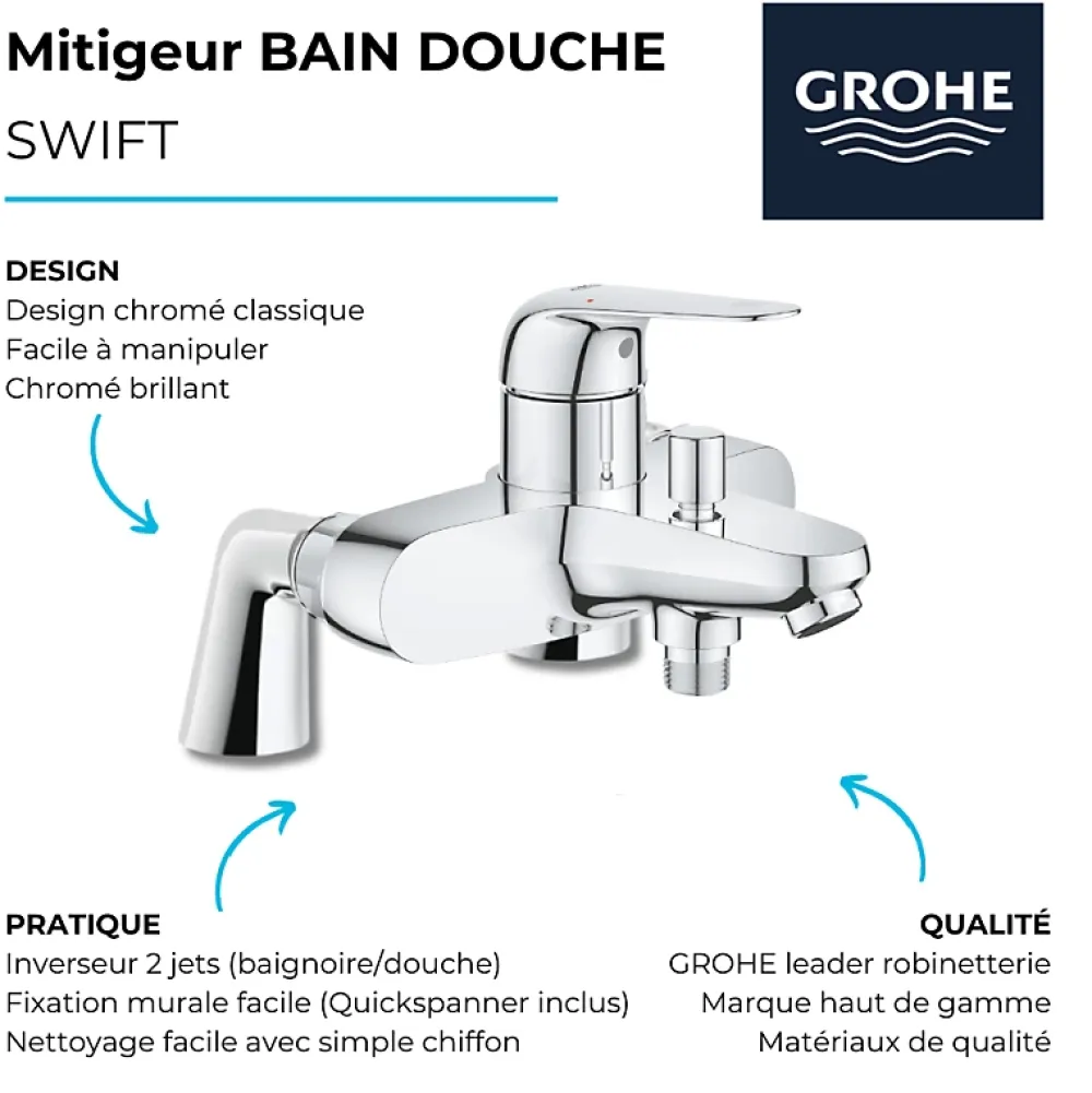 Robinet De Baignoire|Grohe Mitigeur baignoire mécanique Bauloop avec colonnettes