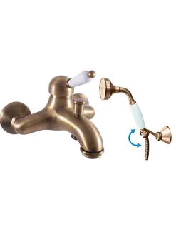 Rav Mitigeur baignoire mural LABE en laiton bronze-Bronze-Avec douchette à support pivotant-Bronze--26 -