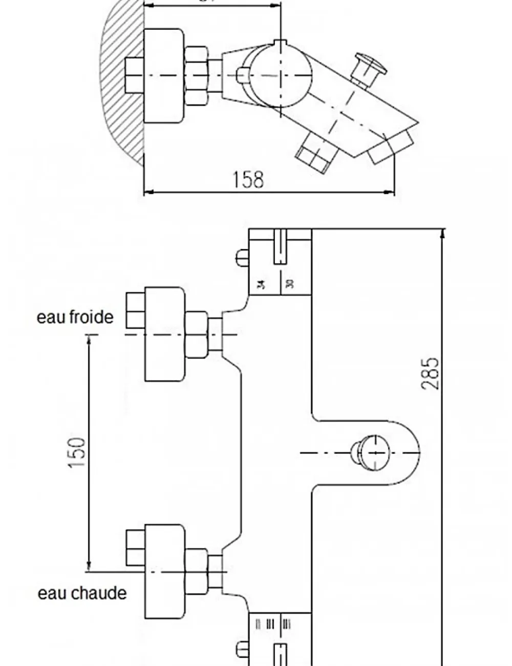 Rav Mitigeur baignoire mural thermostatique en laiton chromé