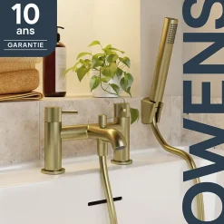 Robinet De Baignoire|GoodHome Mitigeur bain douche + douchette, laiton doré, Owens