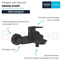 Robinet De Baignoire|Grohe Mitigeur bain douche mécanique Start noir