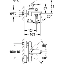 Robinet De Baignoire|Grohe Mitigeur bain douche mural - Entraxe 150 mm - Eurosmart Cosmopolitan -
