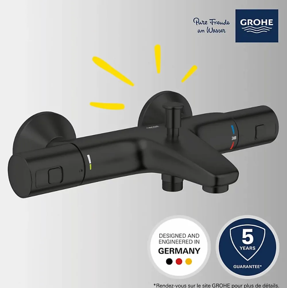 Robinet De Baignoire|Grohe Mitigeur bain douche thermostatique Precision Start noir
