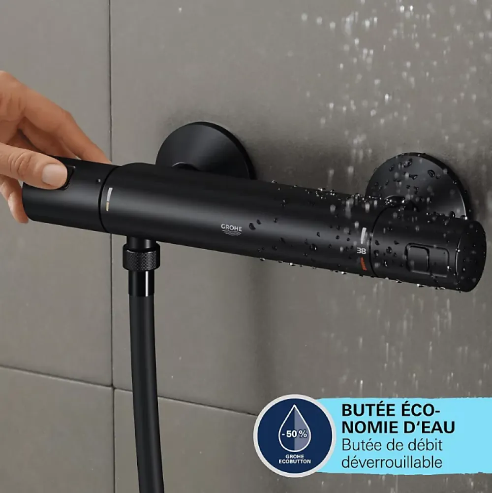 Robinet De Baignoire|Grohe Mitigeur bain douche thermostatique Precision Start noir
