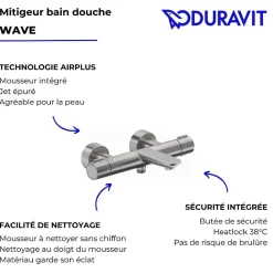 Duravit Mitigeur bain douche thermostatique Wave inox brossé