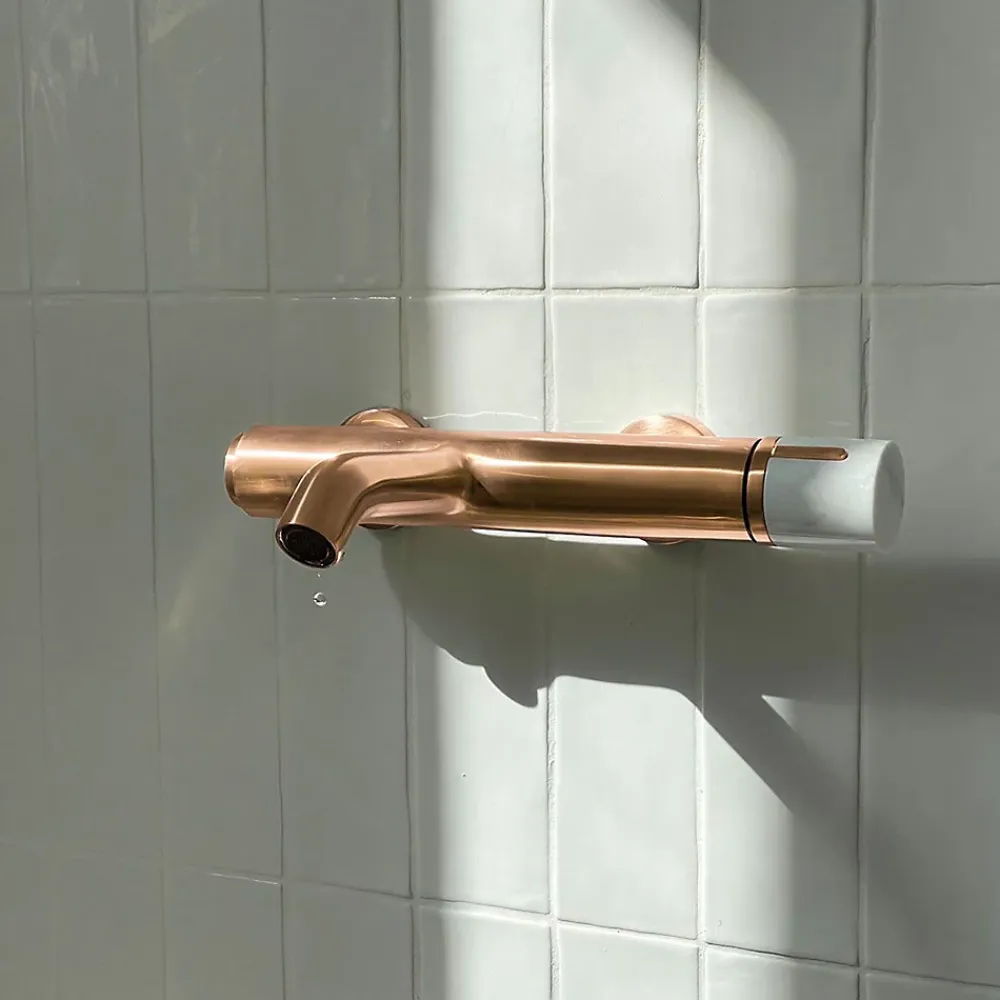 Robinet De Baignoire|Essebagno Mitigeur bain-douche cuivre et marbre blanc Manopola
