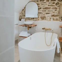 Essebagno Mitigeur bain-douche mécanique, doré et marbre blanc, Manopola
