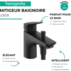 Robinet De Baignoire|Hansgrohe Mitigeur bain/douche mécanique Logis C2 noir mat