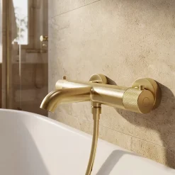 Robinet De Douche|GoodHome Mitigeur bain/douche thermostatique, doré brossé, Owens